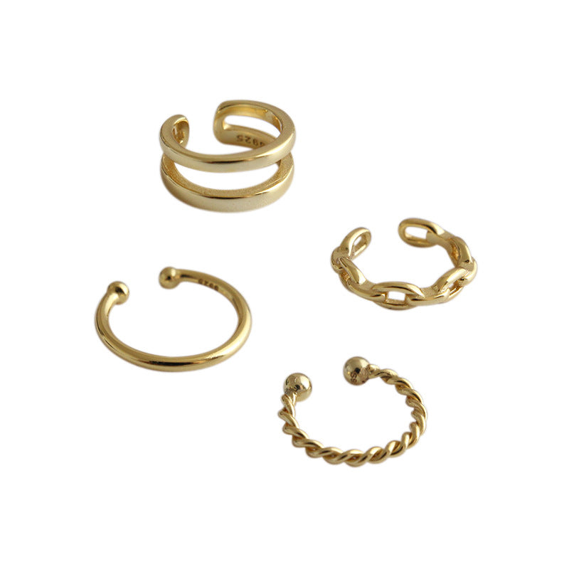Simple Hollow Chain Twisted 925 Sterling Silver Non-Pierced Earring