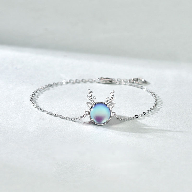 Natural Moonstone Elk 925 Sterling Silver Bracelet