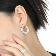 Frosted Hollow CZ Circle Dangling Earrings in 925 Sterling Silver