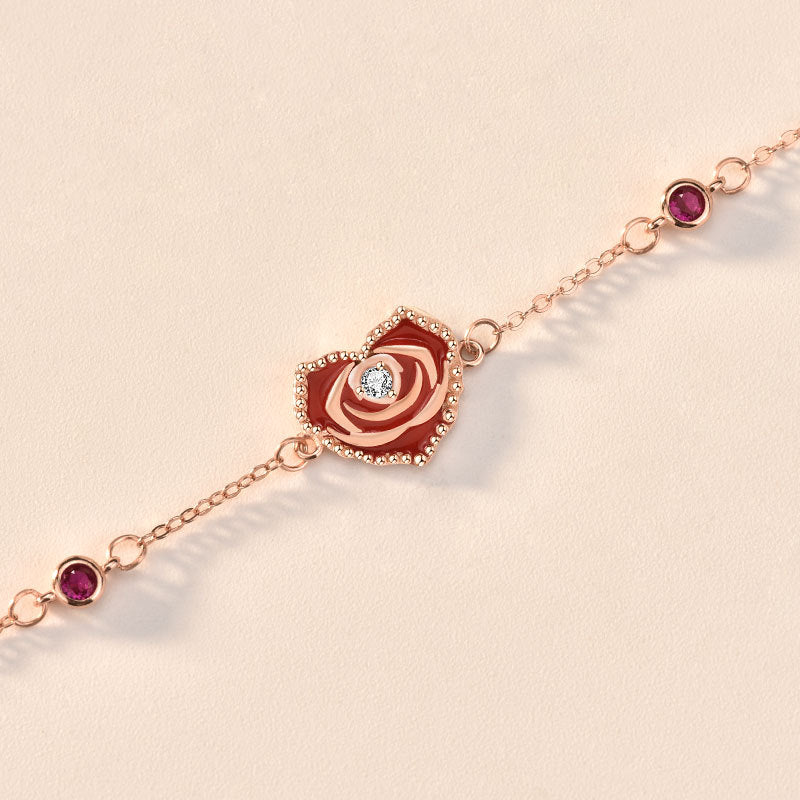 Red CZ Rose Gold 925 Sterling Silver Bracelet