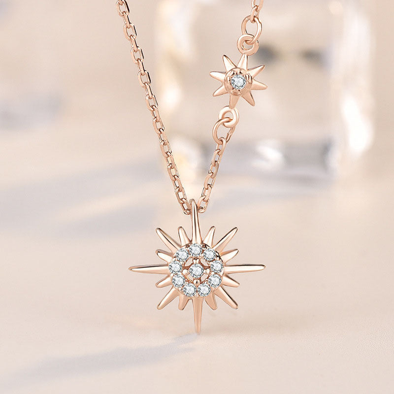 Sweet CZ Sun Shines Star Necklace in 925 Sterling Silver