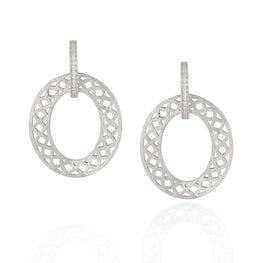 Frosted Hollow CZ Circle Dangling Earrings in 925 Sterling Silver