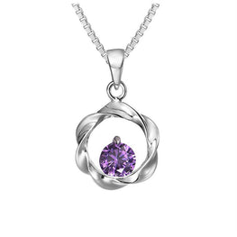 Circular Wave Twisted White/Purple CZ Pendant in 925 Sterling Silver