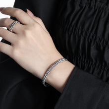 Irregular Geometry Carved 925 Sterling Silver Open Bangle