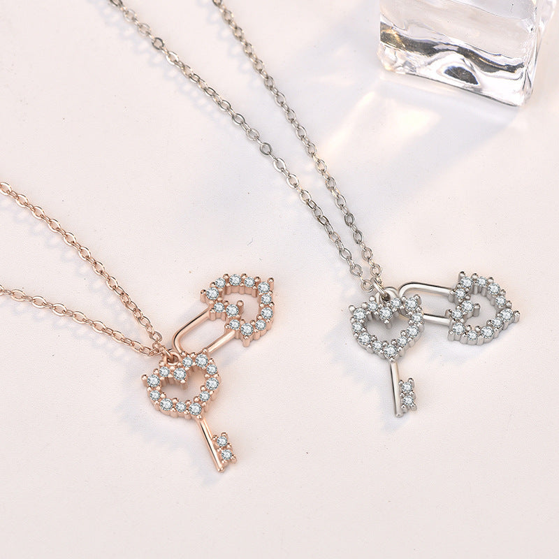 Honey Moon Hollow Sterling Silver CZ Heart Key Necklace