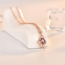 Elegant Oval Purple CZ Flower Necklace in 925 Sterling Silver
