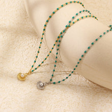 Natural Pearl Shell Green Epoxy Chain Necklace in 925 Silver