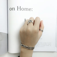 Vintage Black CZ Cross Flower Adjustable Ring in 925 Sterling Silver