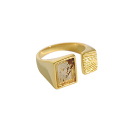 Men's Adjustable 925 Sterling Silver Geometry Square Agate Ring