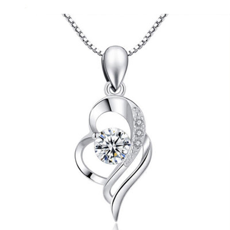 Girl CZ Hollow Heart Love Pendant in 925 Sterling Silver