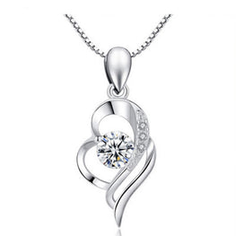 Girl CZ Hollow Heart Love Pendant in 925 Sterling Silver