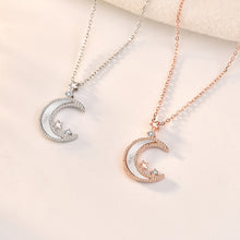 Women’s 925 Sterling Silver Crescent Moon Necklace with CZ Stars