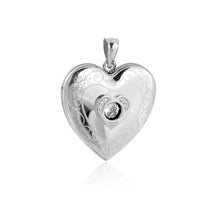 Hollow CZ Heart Flower Branch 925 Sterling Silver Locket Necklace