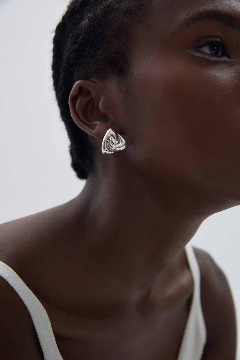 Chunky Geometric Triangle Stud Earrings in S999 Sterling Silver