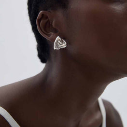 Chunky Geometric Triangle Stud Earrings in S999 Sterling Silver