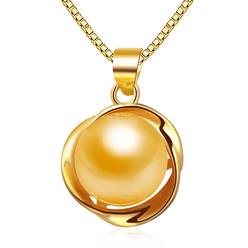 Gold/White Shell Pearl 925 Sterling Silver Twisted Pendant