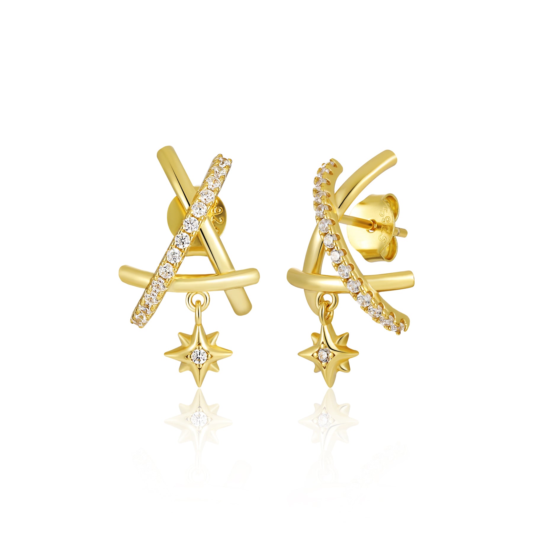 Graduation CZ Sun Drops Triangle 925 Sterling Silver Earrings