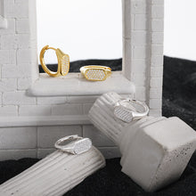 Geometry Irregular Rectangle Micro Setting CZ Sterling Silver Hoop Earrings