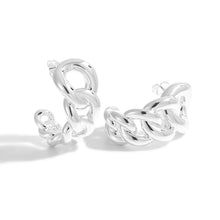 Trendy 999 Pure Silver Hollow Curb Chain Chunky Earrings