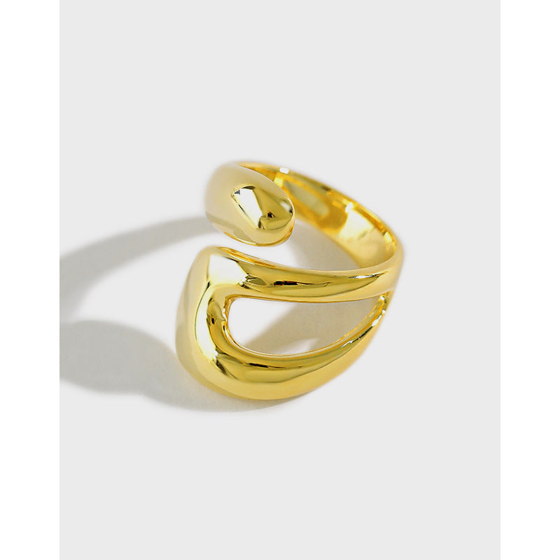 Adjustable 925 Sterling Silver Wide Double Layer Hollow Cross Ring