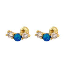 Natural Opal 925 Sterling Silver CZ Stud Earrings