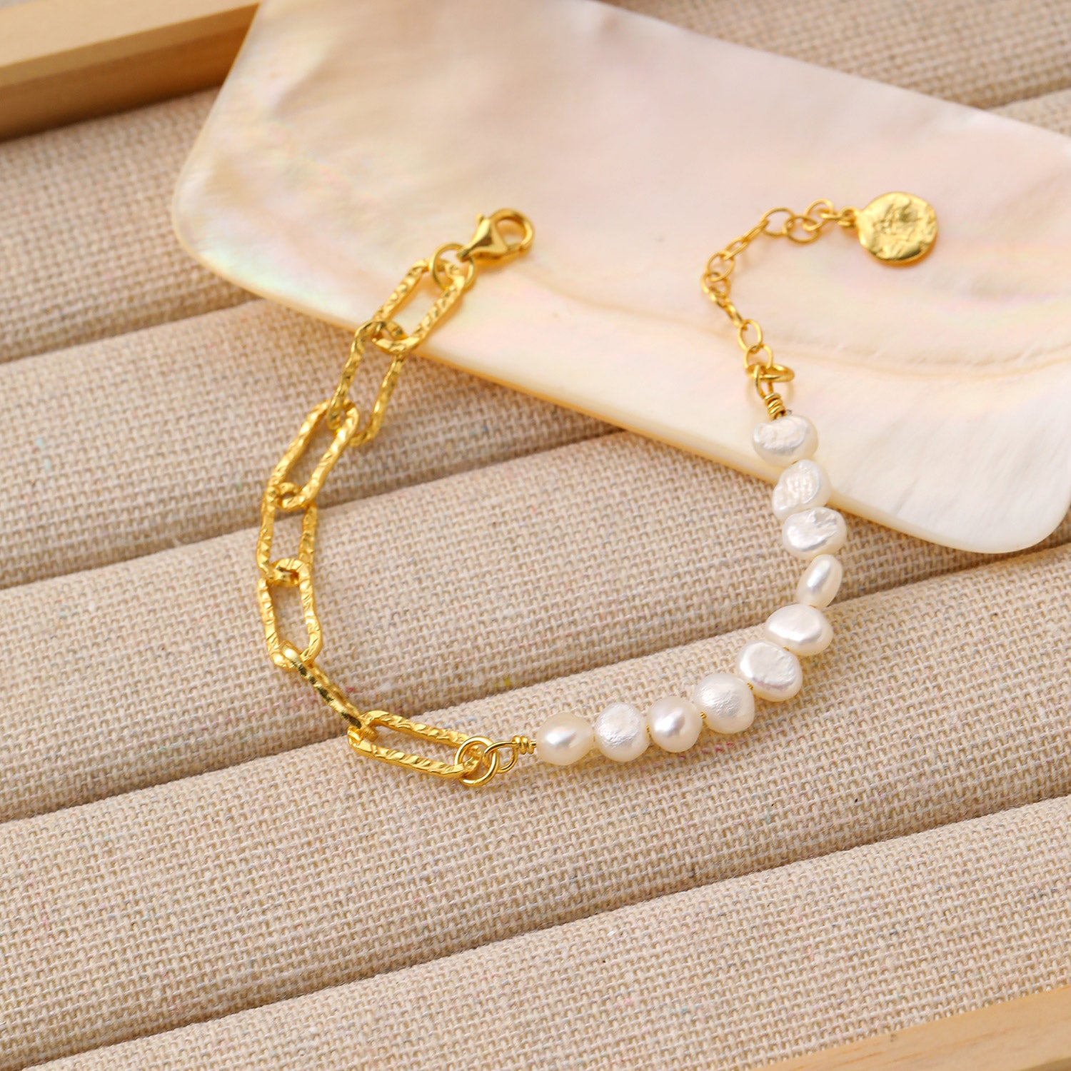 Irregular Hollow Chain Natural Pearl 925 Sterling Silver Bracelet