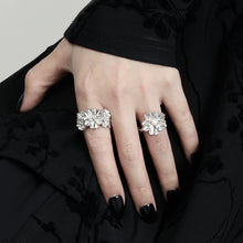 Women Beautiful CZ Flower Adjustable Ring in 925 Sterling Silver