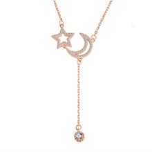Friend's CZ Crescent Moon Star Tassels Necklace - 925 Silver