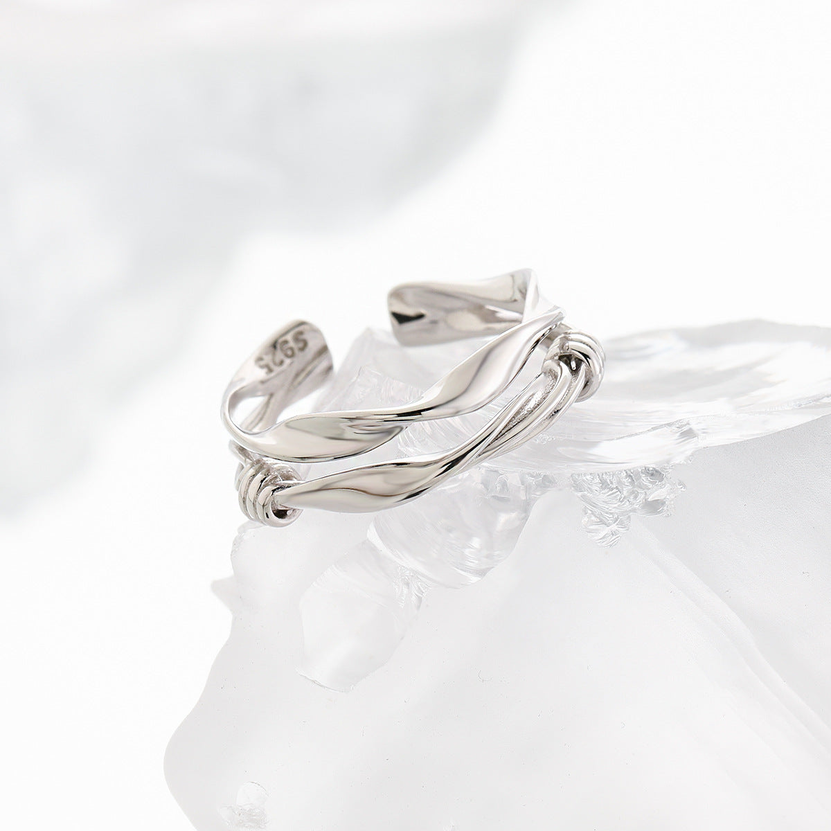 Double Layer Twisted Knot Adjustable 925 Sterling Silver Ring