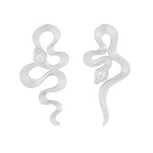 CZ Snake Design Dangling Earrings in 925 Sterling Silver