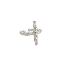 Classic Irregular Beaten Cross 925 Sterling Silver Adjustable Ring