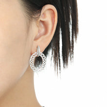 Frosted Hollow CZ Circle Dangling Earrings in 925 Sterling Silver