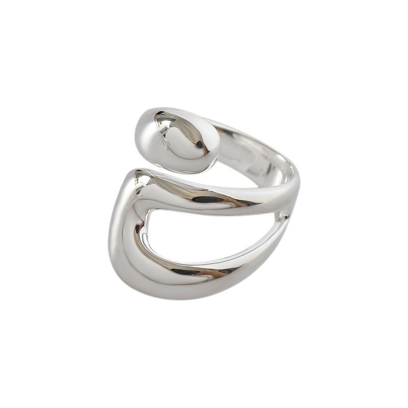 Adjustable 925 Sterling Silver Wide Double Layer Hollow Cross Ring