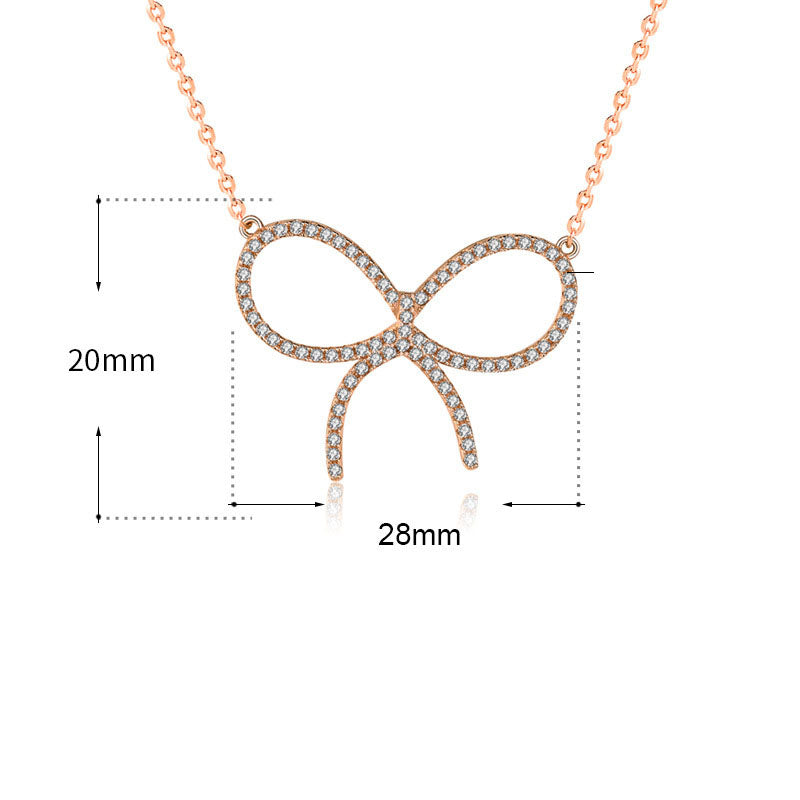 Girl's 925 Sterling Silver CZ Hollow Bowknot Necklace