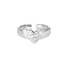 925 Sterling Silver Heart Love Adjustable Ring for Women
