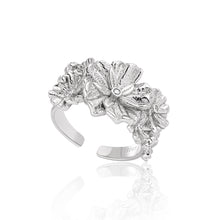 Women Beautiful CZ Flower Adjustable Ring in 925 Sterling Silver