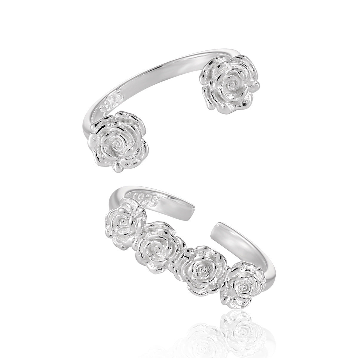 Adjustable 925 Sterling Silver Rose Flower Ring