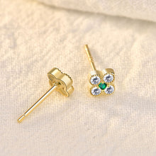 Cute Mini CZ Four Leaf Clover Lucky 925 Sterling Silver Stud Earrings