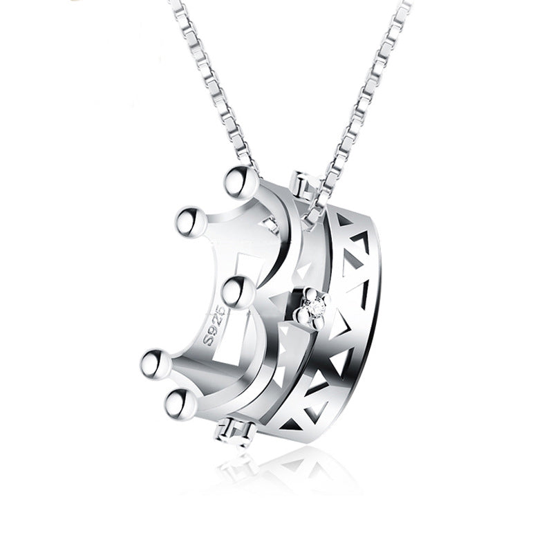 Elegant Crown White CZ Pendant in Solid 925 Sterling Silver