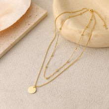 925 Sterling Silver Double Beads Chain Tag Coin Choker Necklace