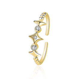 Adjustable 925 Sterling Silver CZ Quadrangular Stars Ring