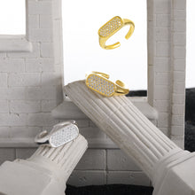 Adjustable Geometry Irregular Rectangle CZ Ring in 925 Sterling Silver