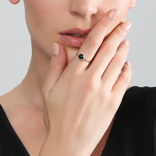 Round Black Agate CZ 925 Sterling Silver Adjustable Ring