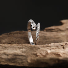 Adjustable Green CZ Eyes Snake Ring in 925 Sterling Silver