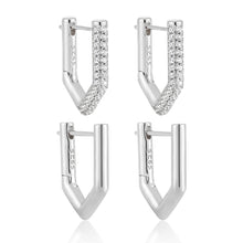 Office CZ Geometry Pentagon 925 Sterling Silver Hoop Earrings