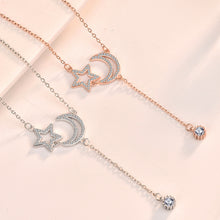 Friend's CZ Crescent Moon Star Tassels Necklace - 925 Silver
