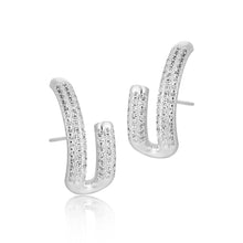 Modern Micro Setting CZ U Shape Sterling Silver Stud Earrings