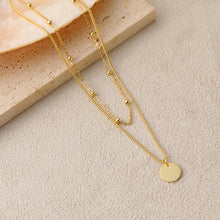 925 Sterling Silver Double Beads Chain Tag Coin Choker Necklace