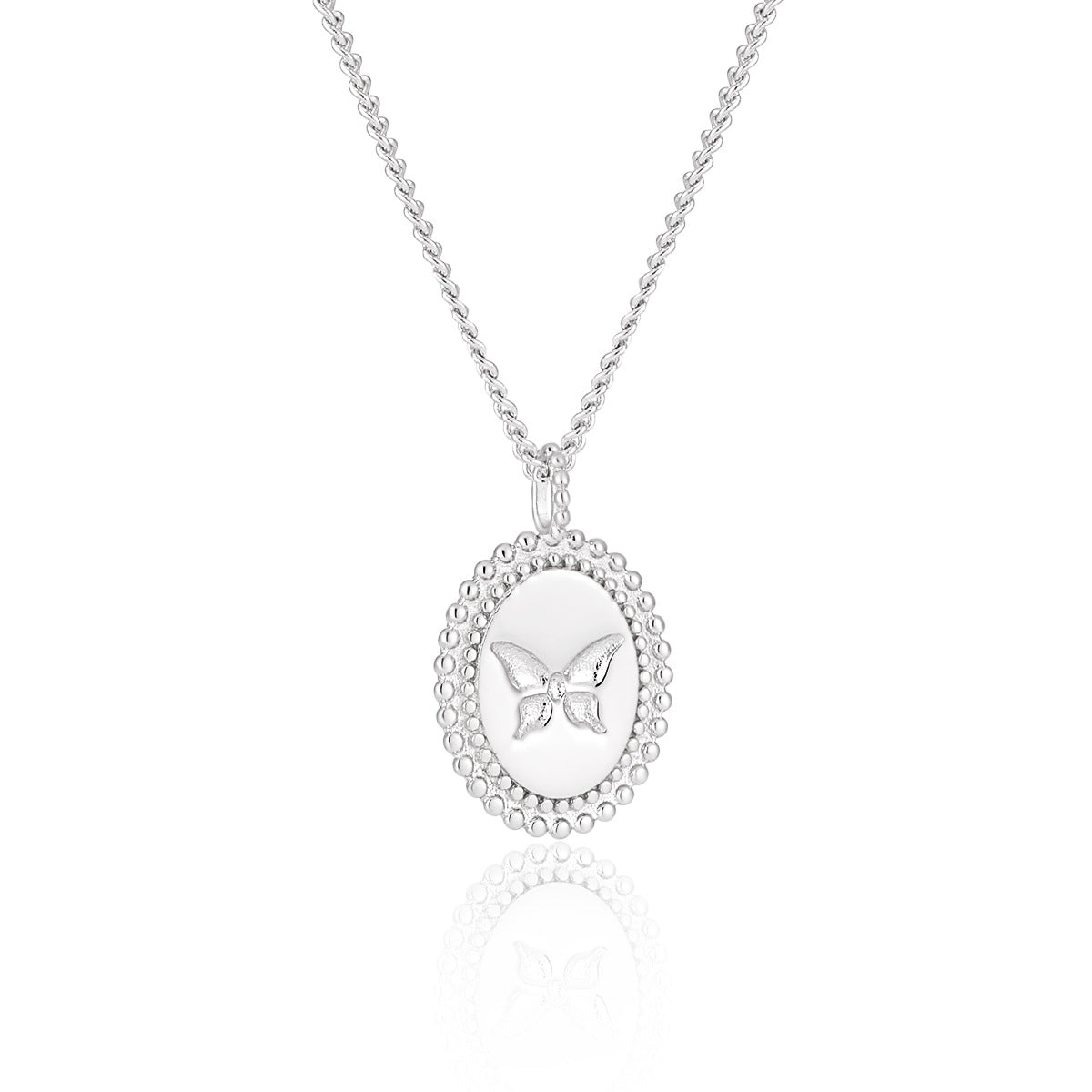 Anniversary Oval Butterfly Signet Necklace in 925 Sterling Silver