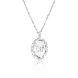 Anniversary Oval Butterfly Signet Necklace in 925 Sterling Silver